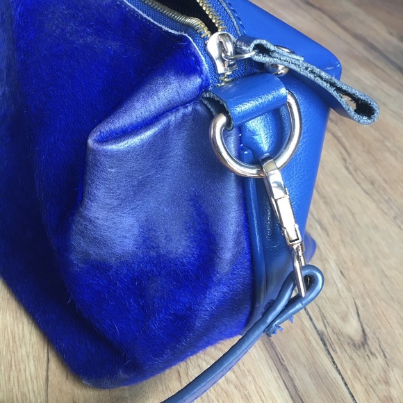 Well Loved Royal Blue Leather & Fur Purse Satchel - Picture 5 of 16